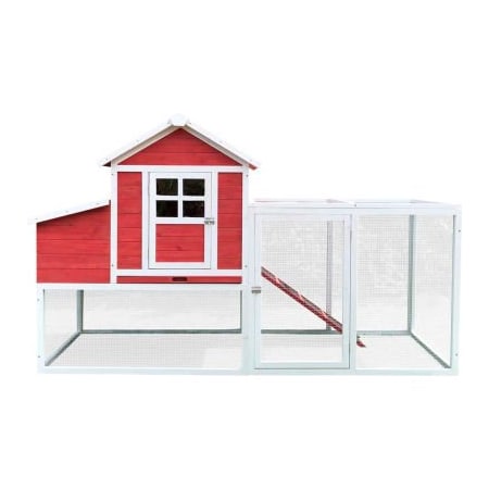 Almo Fulfillment Services Hanover Outdoor Elevated Wooden Chicken Coop with Ramp, Nesting Box, Wire Mesh Run, Waterproof Roof HANCC0104-RED